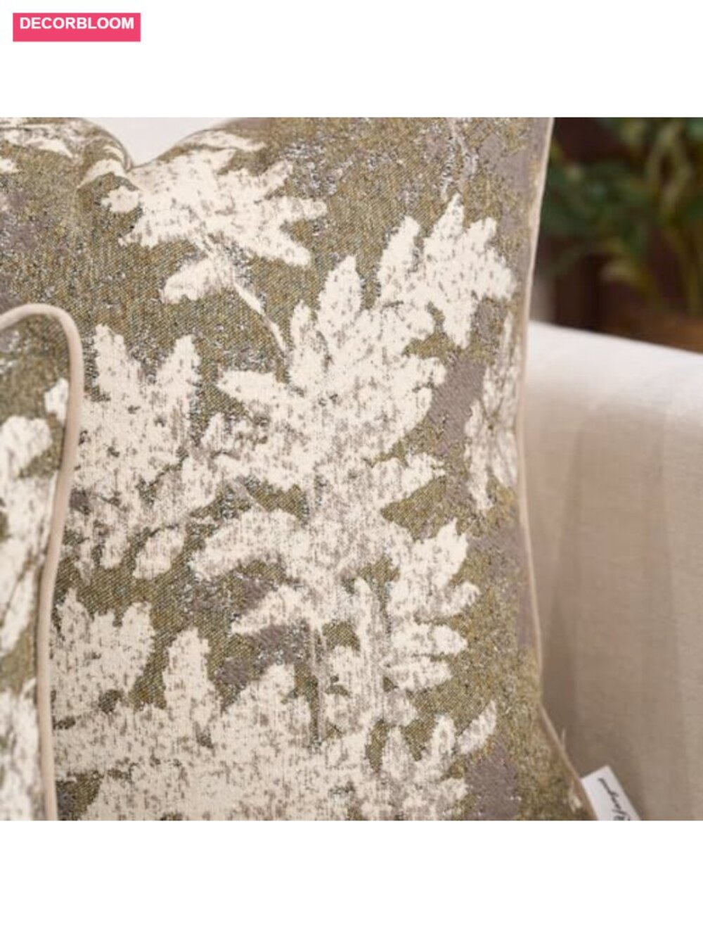 Vintage Chenille Neutral Leaf Throw Pillow Cover 12x20 Inch, Soft Polyester - Picture 3 of 6